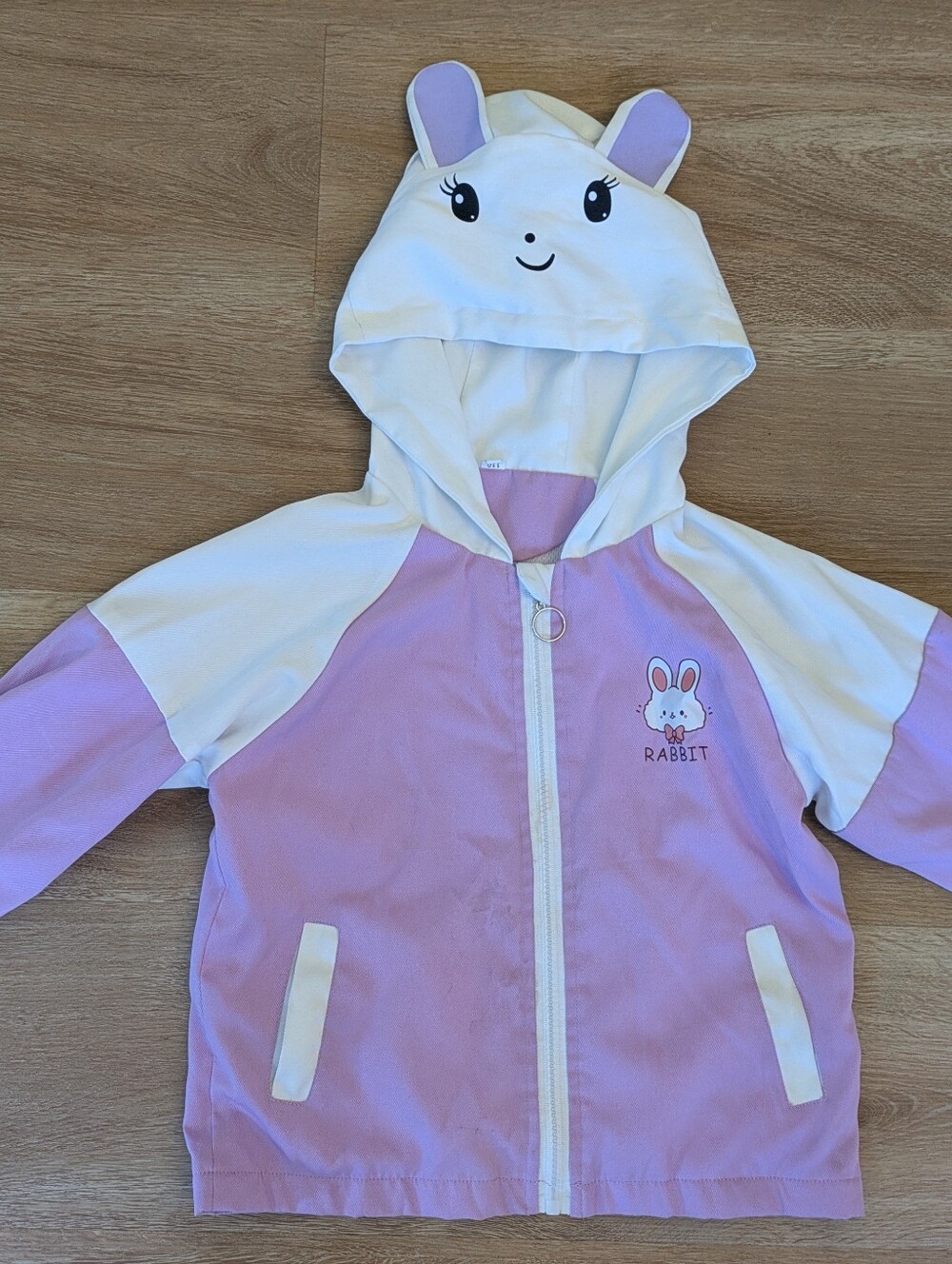 Kids Lavender and White Bunny Hooded Light-weight Jacket